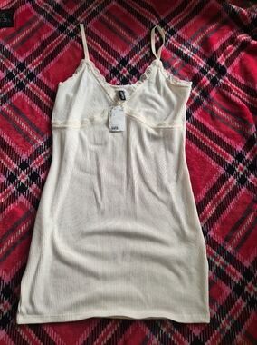 H&M Cream Ribbed Mini Dress